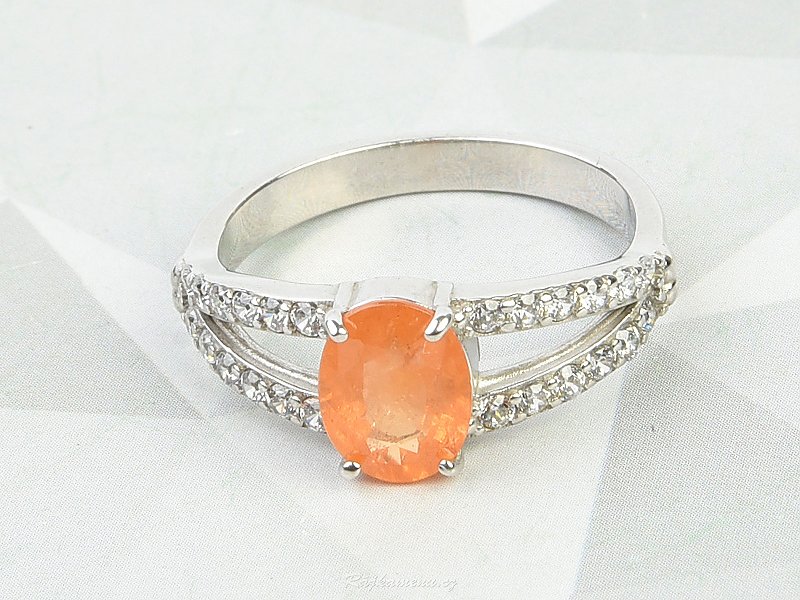 Prsten granát spessartin prsten + zirkony Ag 925/1000 standard brus
