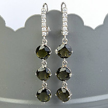 Drop earrings of moldavites and zircons Ag 925/1000 standard cut