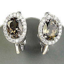 Earrings with oval tourmalines and zircons Ag 925/1000 3.9g
