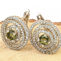 Moldavite and zircon earrings checker top cut Ag 925/1000 (6.9g)