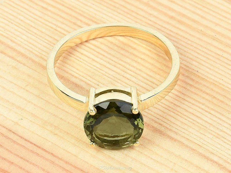 Ring Moldavite standard cut gold Au 585/1000 2,64g size 55