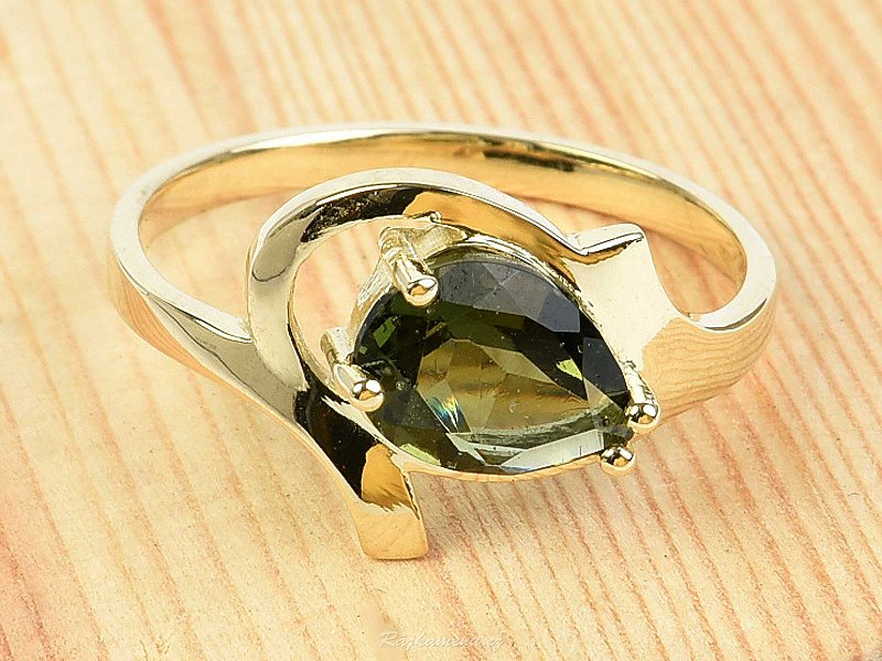 Ring Moldavite standard cut gold Au 585/1000 3.29g size 58