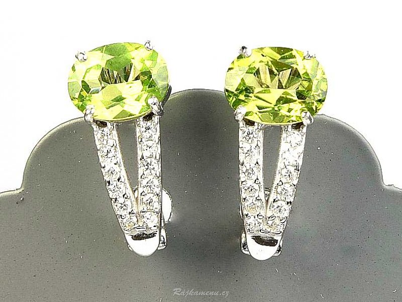 Oval earrings with olivines and zircons Ag 925/1000 standard cut