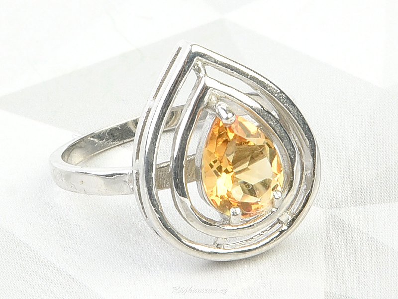 Citrínový prsten kapka brus Ag 925/1000 + Rh