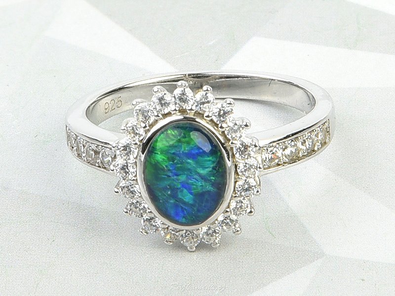Australian opal and zircon ring Ag 925/1000
