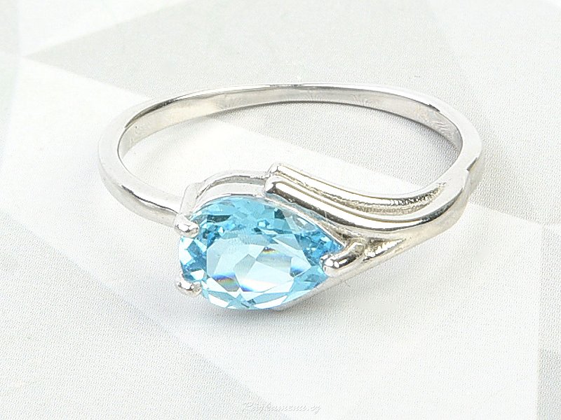 Topaz swiss blue broušený prsten kapka Ag 925/1000+Rh