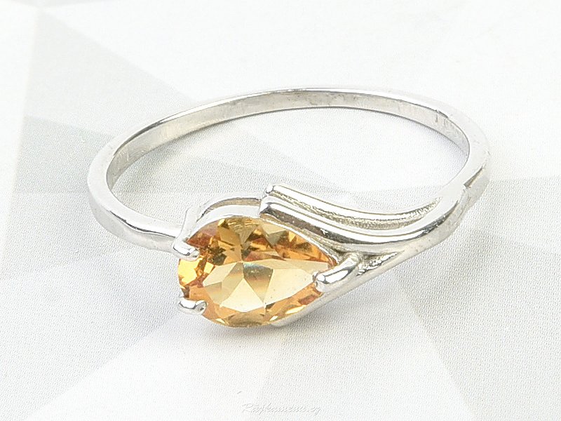 Broušený citrín prsten kapka 8x6mm Ag 925/1000+Rh