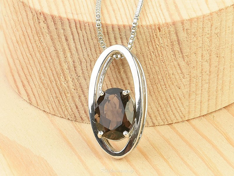 Smoky oval pendant with facets Ag 925/1000 + Rh