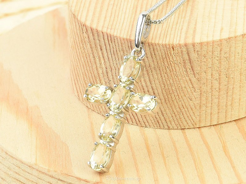 Cross pendant made of lemon quartz Ag 925/1000 + Rh