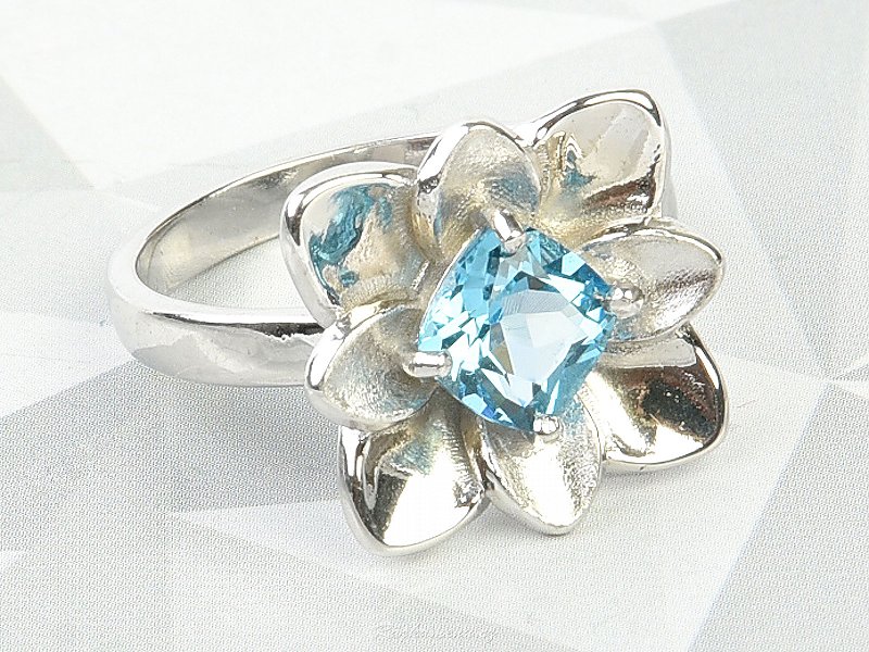 Modrý topas prsten květina Ag 925/1000