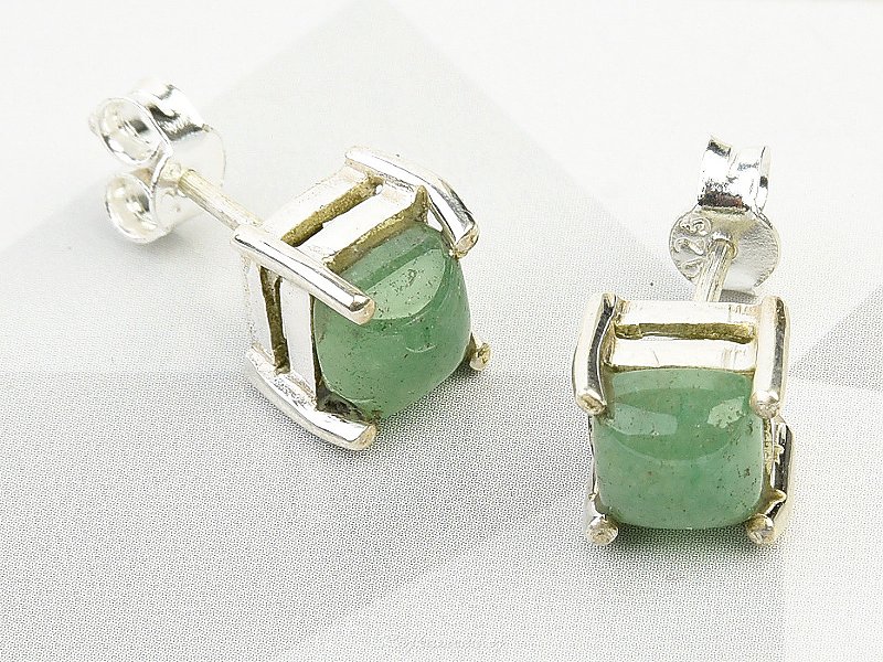 Silver earrings aventurine green 6x6mm (Ag 925/1000)