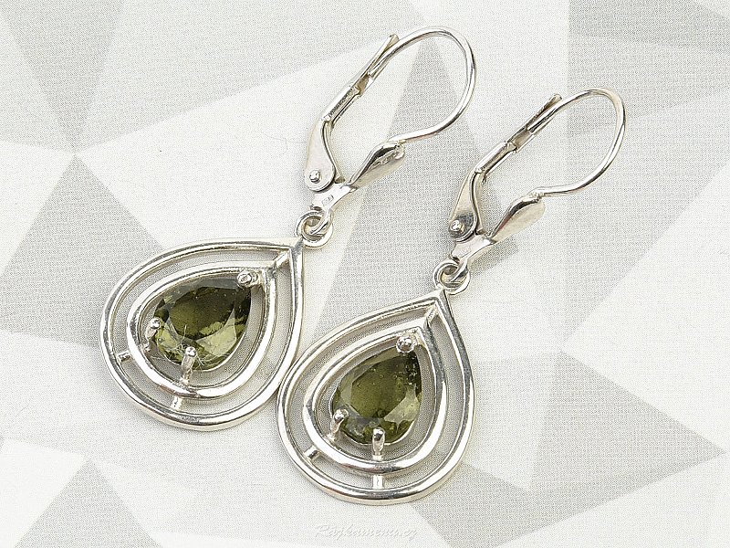 Moldavite dangling earrings Ag 925/1000 drop shape