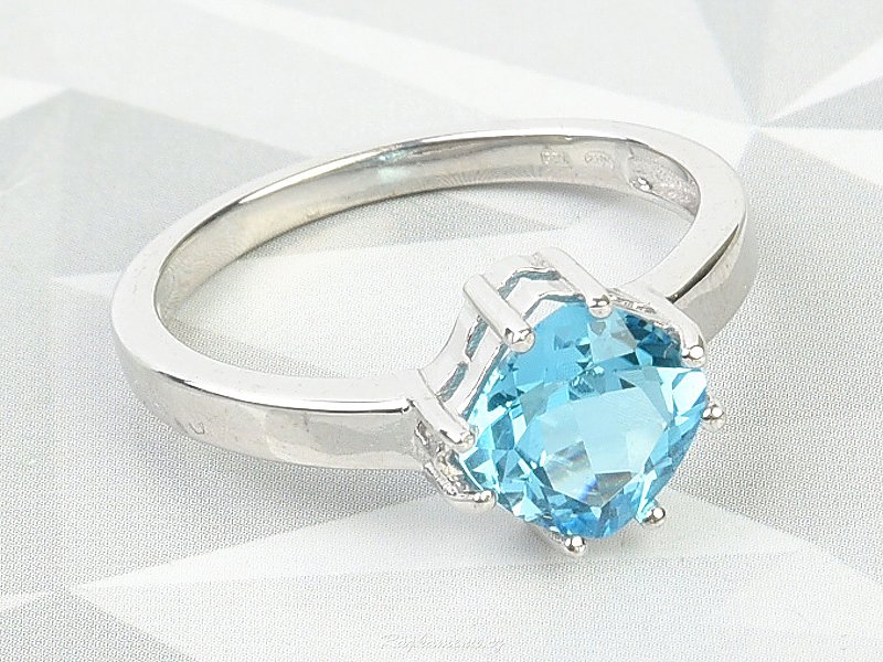 Blue topaz cut ring Ag 925/1000 + Rh