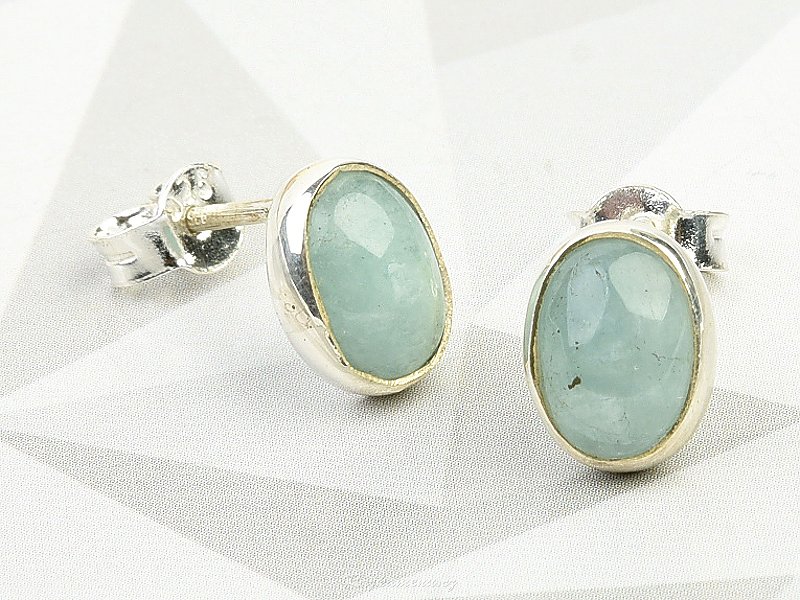 Earrings aquamarine oval 9x7mm Ag 925/1000