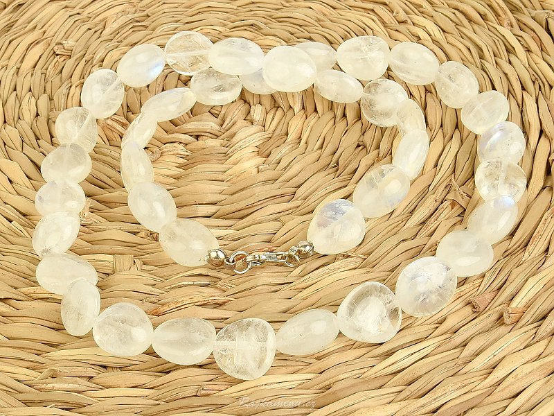 Měsíční kámen náhrdelník ploché oblázky Ag 925/1000
