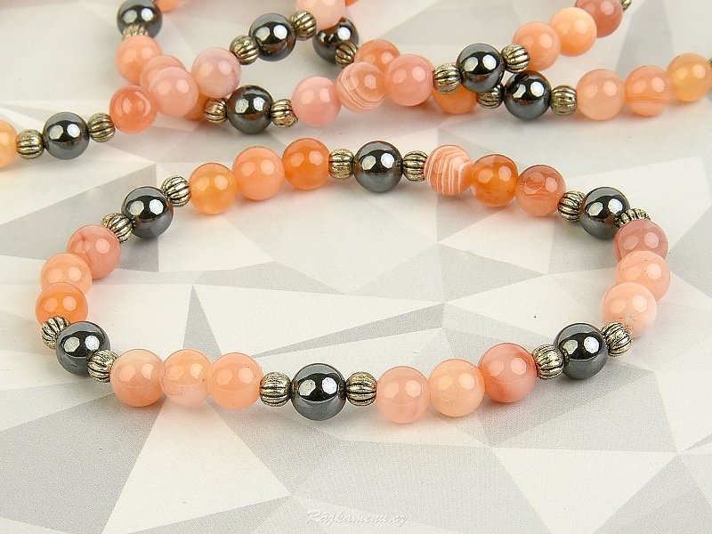 Bracelet agate and hematite smooth beads