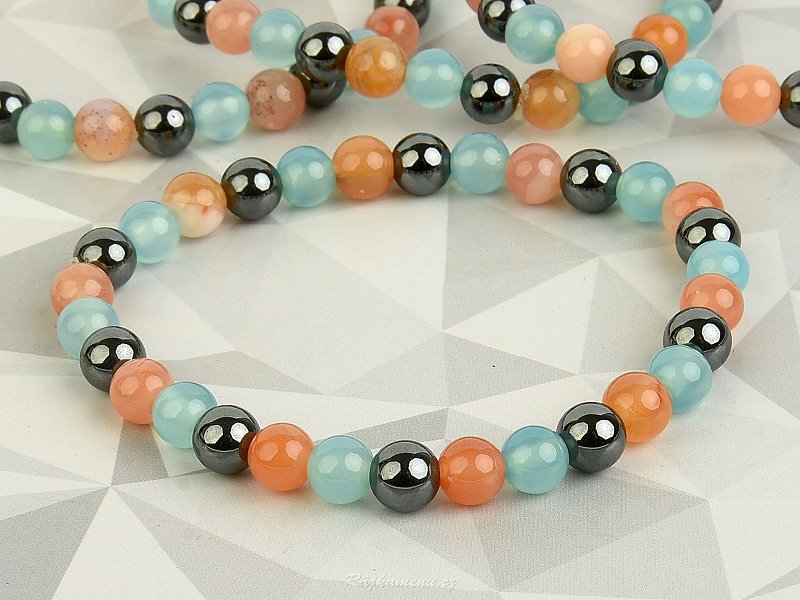 Orange agate, jadeite and hematite bracelet beads