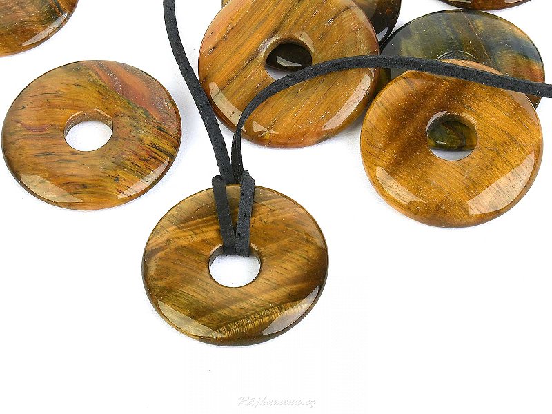 Pendant tiger eye donut with leather