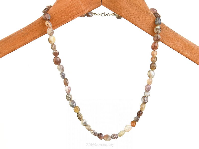 Gray agate necklace with smooth stones Ag 925/1000