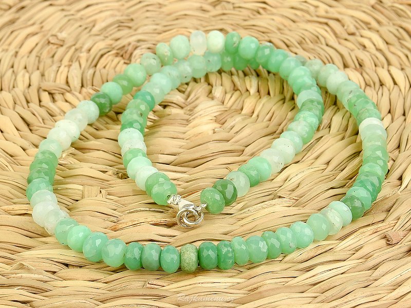 Necklace of chrysoprase faceted beads Ag 925/1000