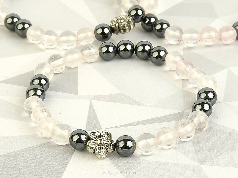 Hematite and rose gold bracelet with flower