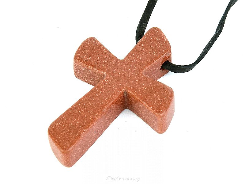 Cross pendant made of synthetic aventurine with leather