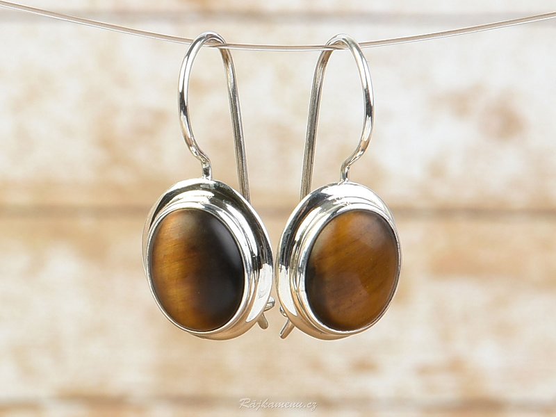 Oval silver earrings tiger eye (Ag)