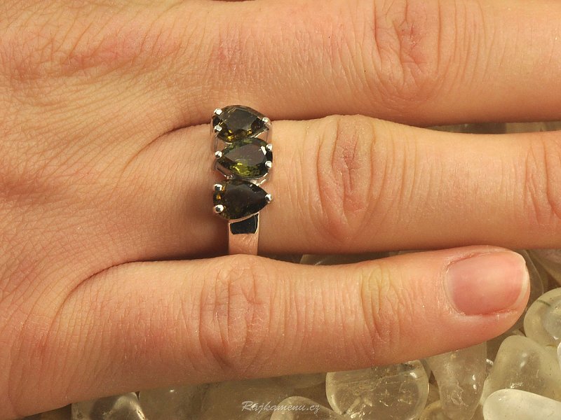 Prsten s vltavíny ve tvaru kapek Ag 925/1000
