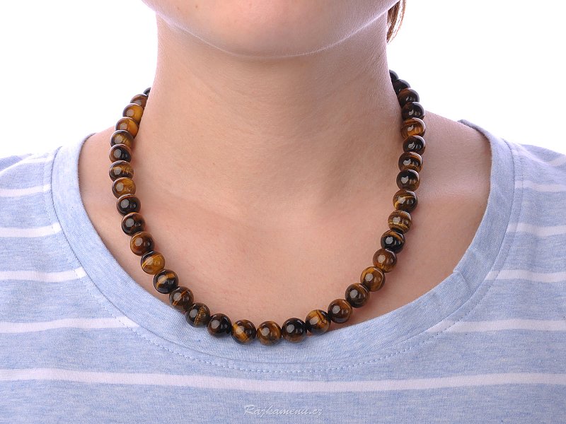 45 cm necklace tiger eye beads 10 mm Ag closure