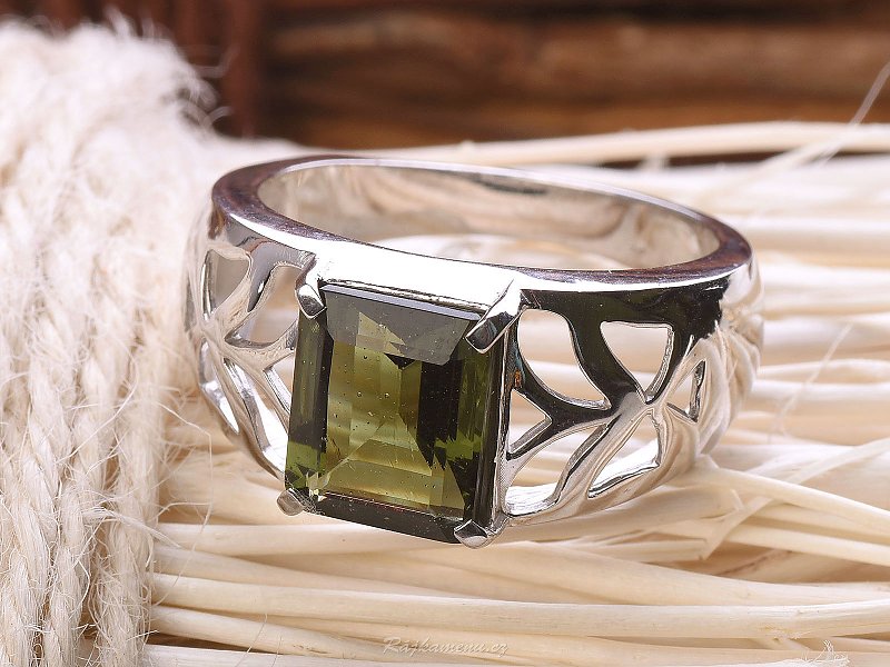 Velký prsten vltavín Ag 925/1000 + Rh