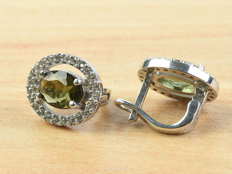 Earrings with moldavite and zircon oval cut standard 925/1000 Ag + Rh