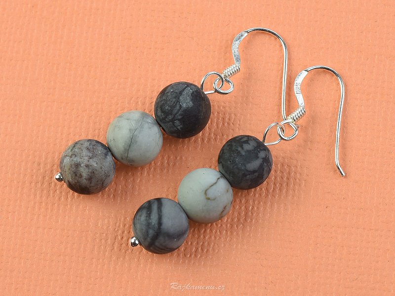 Ball earrings jasper 8 mm matt silver hooks Piccasso