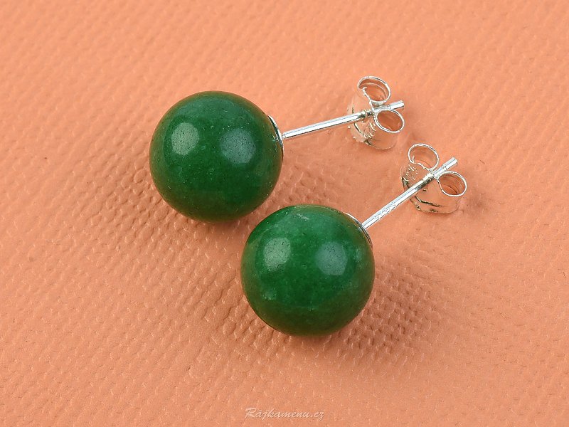 Ball earrings green mineral (dyed) 10 mm Ag puzeta