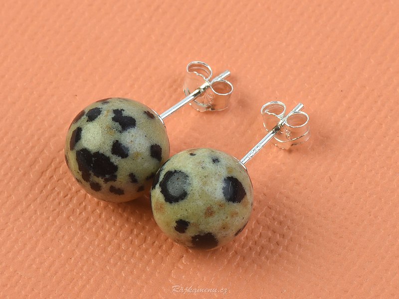 Ball earrings dalmatian jasper 10 mm Ag puzeta