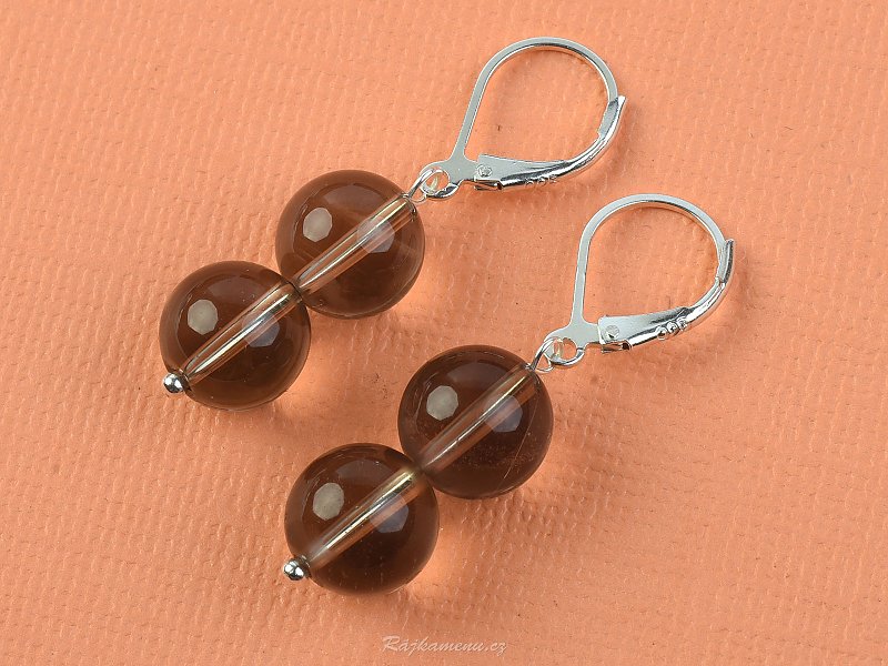 Earrings smoky quartz beads 10 mm silver hooks