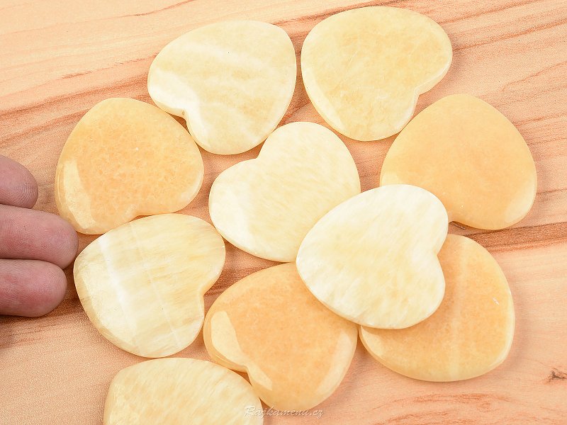 Calcite yellow flat hearts 4.5 cm