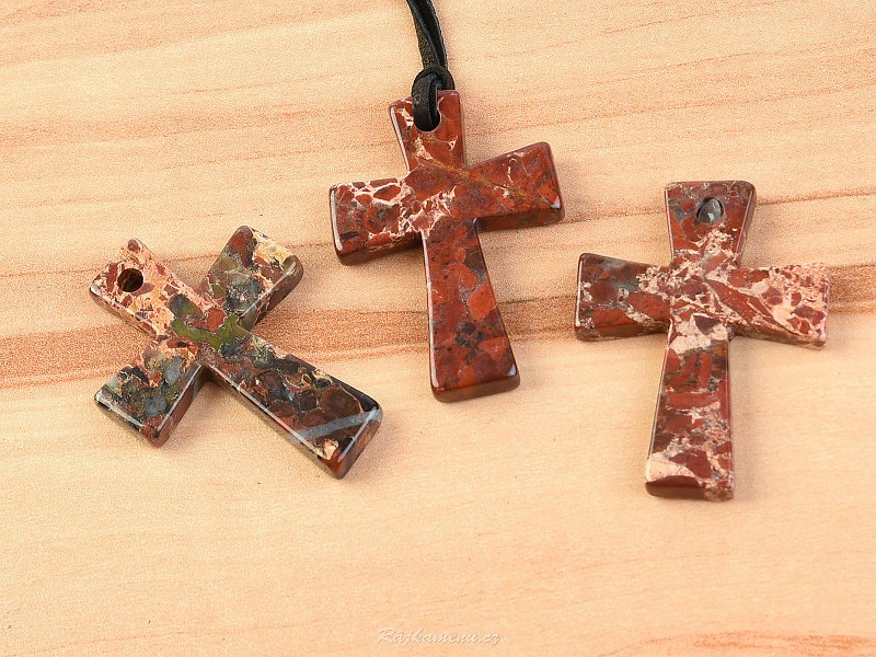 Přívěsek kříž na kůži jaspis brekciový