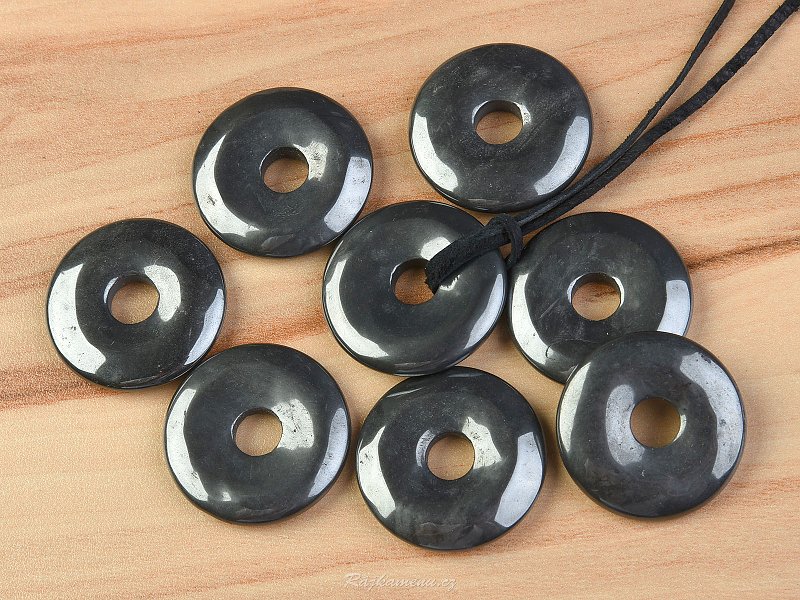 Donut hematite pendant on a leather 3 cm