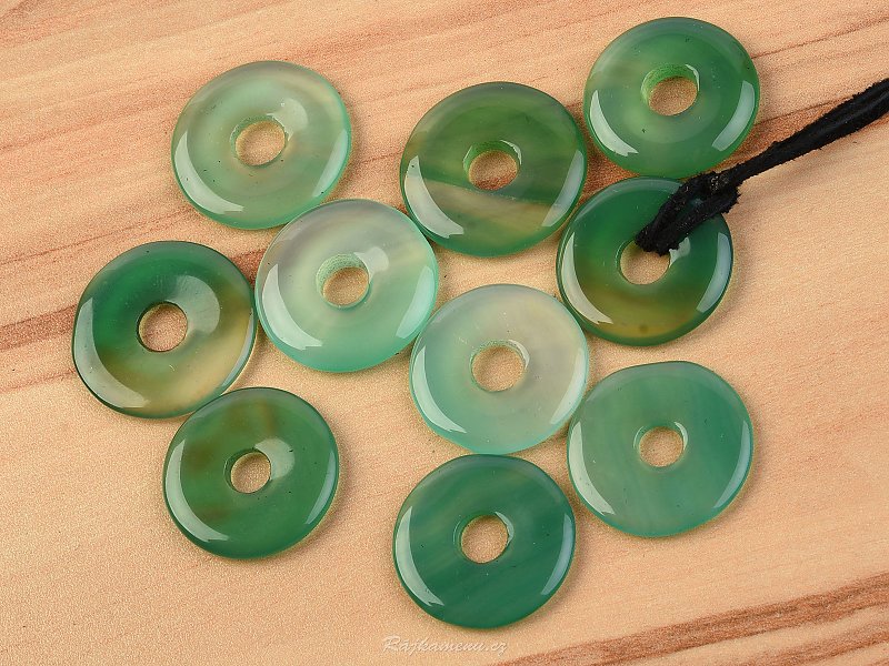 Donut přívěsek na kůži achát barvený zelený 2,5cm