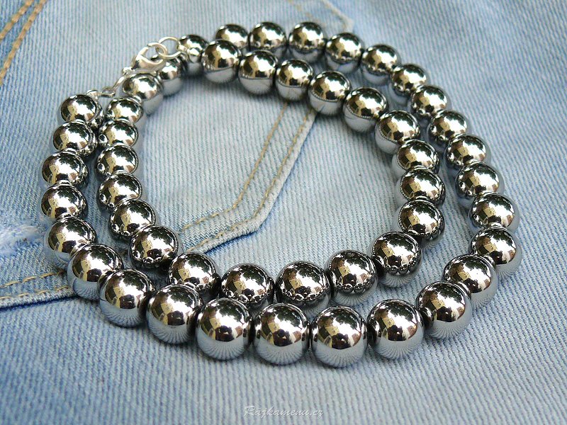 48 cm necklace hematite beads 10 mm