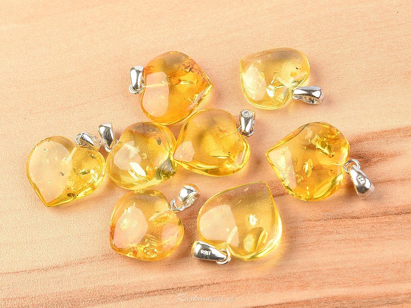 Heart amber pendant silver yellow handle 1.6 - 2 g