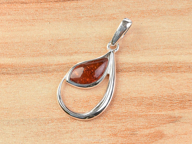 Pendant drop of amber honey in silver