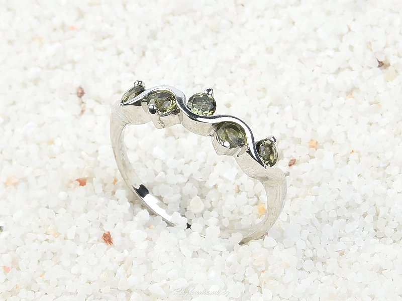 Ring with moldavites 3 mm standard cut 925/1000 Ag + Rh