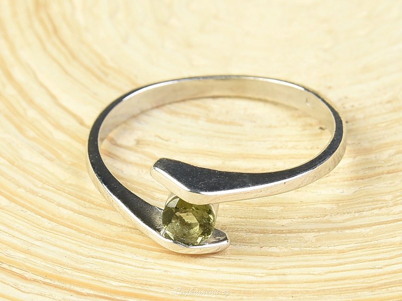 Ring with moldavite round 4mm standard silver silver Ag 925/1000 Rh