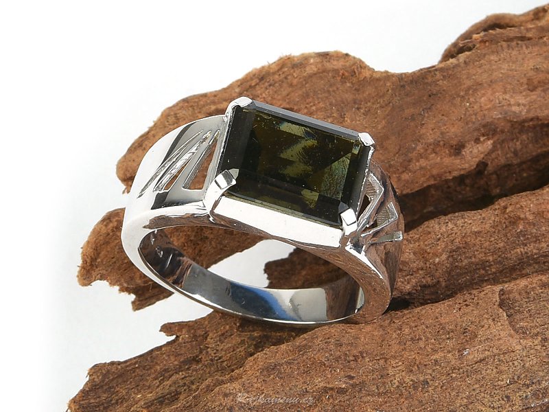 Prsten pánský silný s vltavínem 13 x 10mm Ag 925/1000 Rh