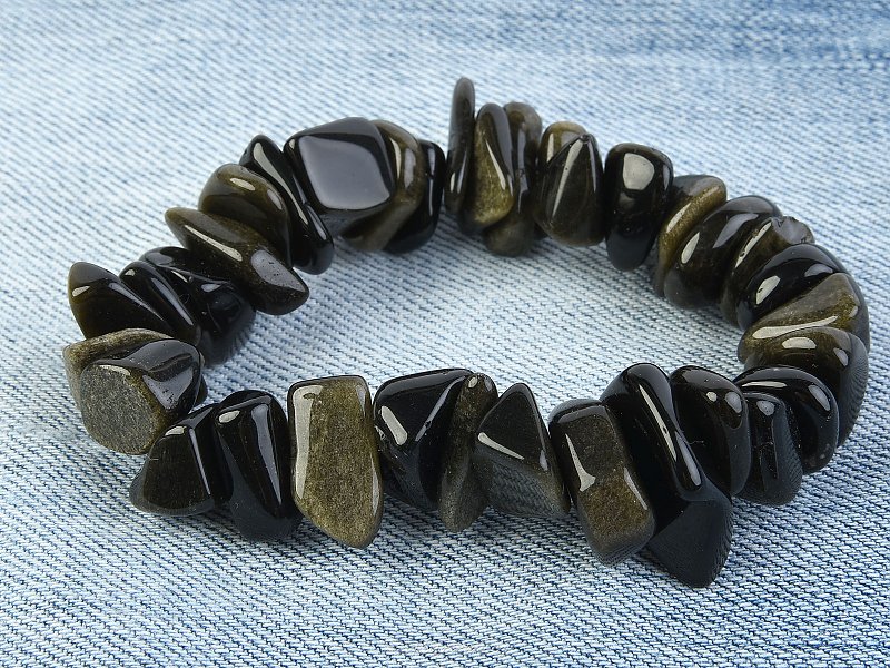 Silver bracelet obsidian tromle