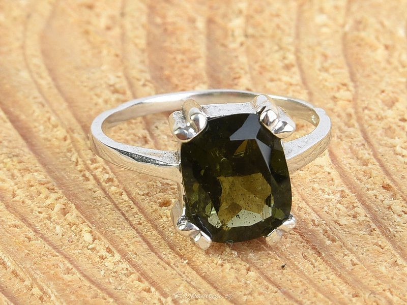 Painted with a moldavite rectangle of 10 x 8mm standard cut Ag Ag 925/1000 Rh