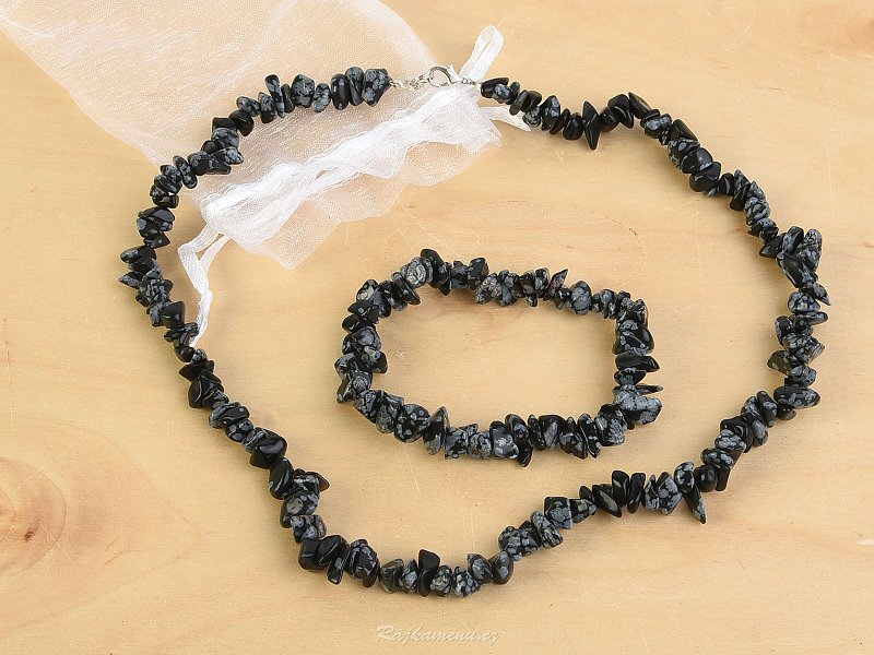 Gift set of jewelery obsidian flak necklace 45cm, bracelet