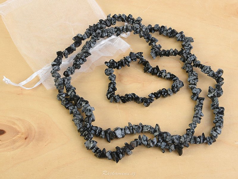 Gift set of jewelery obsidian flaky necklace 90cm, bracelet