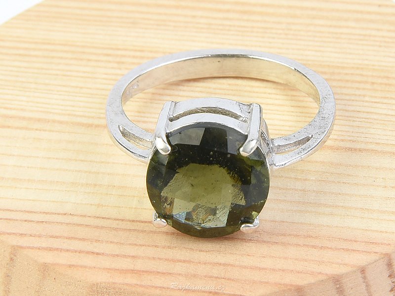 Ring round 10mm moldavite checker top Ag 925/1000